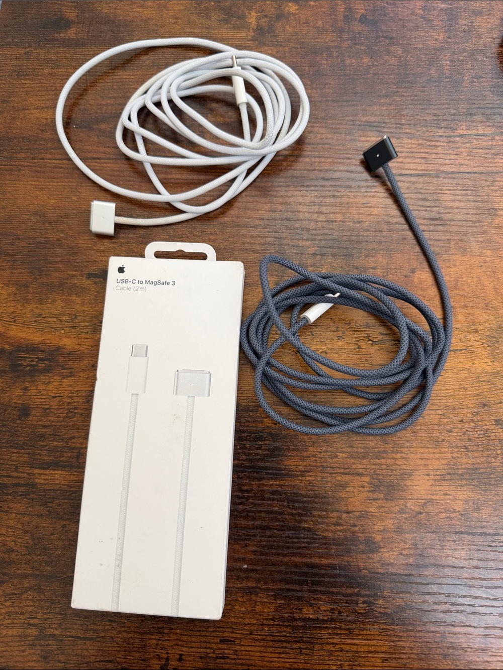 Apple USB-C to MagSafe 3 Cables - White and Gray Braided